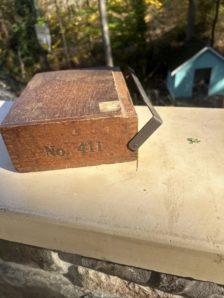 Antigua caja de cigarros de madera rara de finales de 1800 n.º de fábrica 522 5th District NJ Box 411 Foto 3 de 4