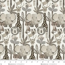Cotton Jungle Romp Animals Allover Neutral Tones Fabric Print by Yard D782.02