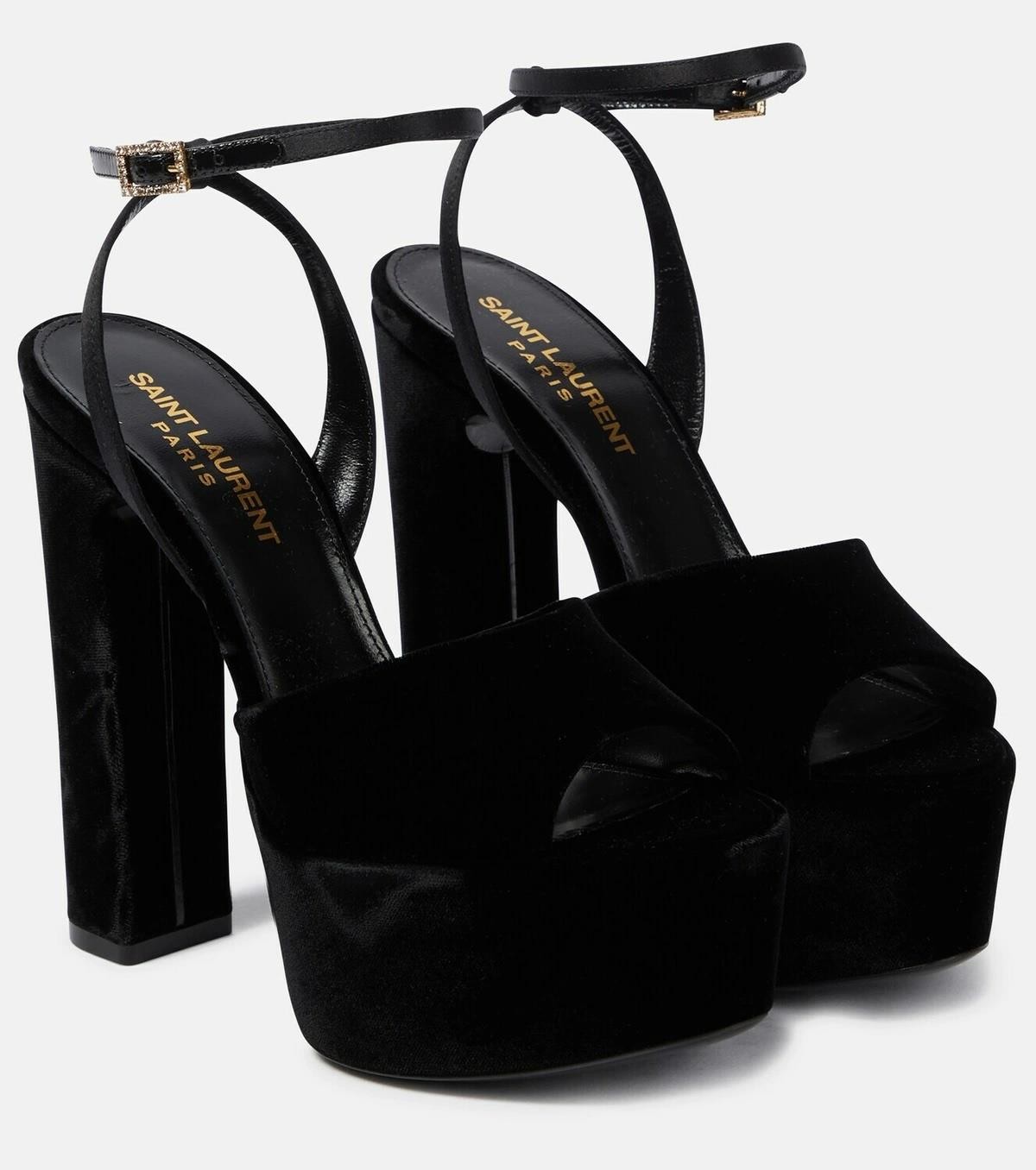 Scarpe sandali Saint Laurent YSL Jodie velluto cristallo fibbia plateau tacco $1150