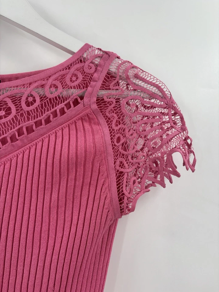 Blusa Bazar Christian Lacroix Vintage Mujer XL Rosa Seda Encaje Elástico Volantes Foto 4 de 4