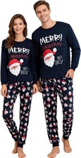 ELUTONG Christmas Pajamas for Women Men Couples Matching Long Sleeve Pj Set Sati