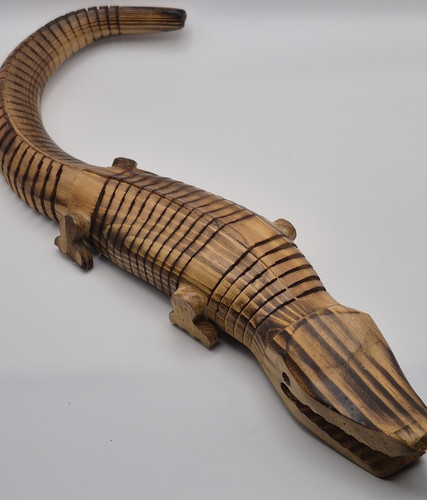 Vintage Hand Carved Wooden Articulated Flexible Alligator Crocodile 19.50 Long .