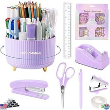 Vibrant Purple Desk Organizer Set - 360  Pen Holder  Essential Office Supplies