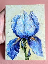 IRIS  Original OIL Impasto PAINTING Flower Impressionism 7"x 5"Olga Diduh
