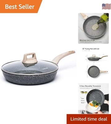 10-Inch Nonstick Granite Frying Pan with Glass Lid - Elegant Cooking Essential