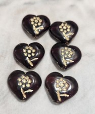 Six 18x17mm Heart Shape Czech Glass Beads In Translucent Purple