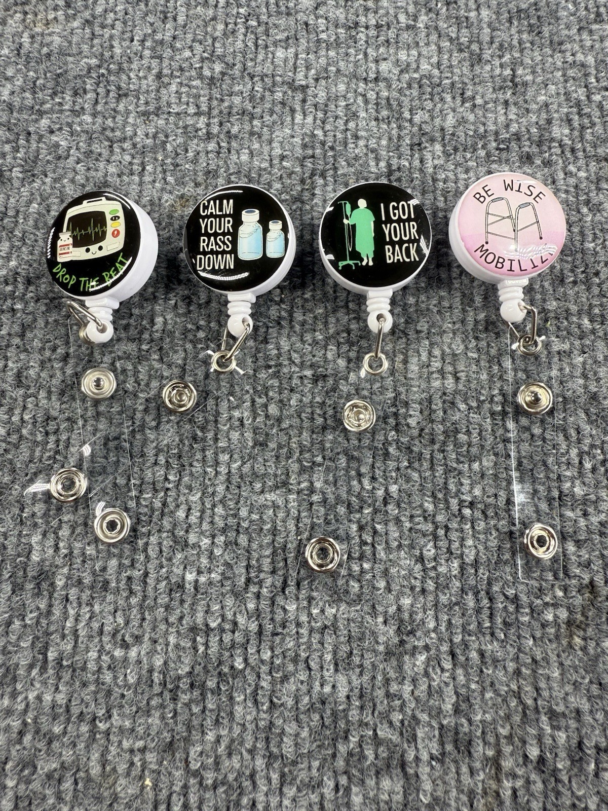 Lot Of 4 Rn Id Holders &ndash; Medical Humor Clip Set