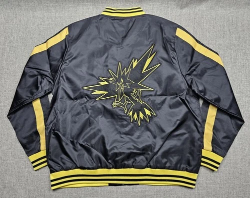 Pokemon Center Jacket Mens Large Black Zapdos Varsity Satin Lined Embroidered - product listing photo