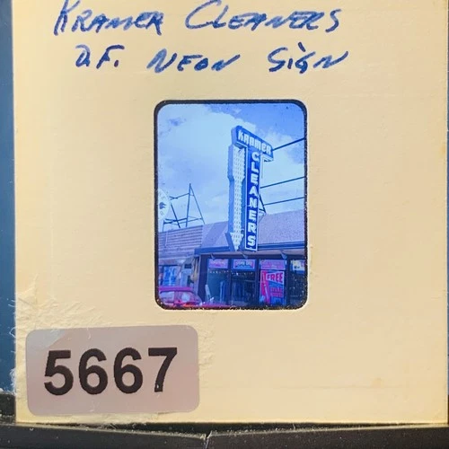 Kramer Cleaners Neon Sign 35mm Slide Vintage Photo 1970s 1980s Business