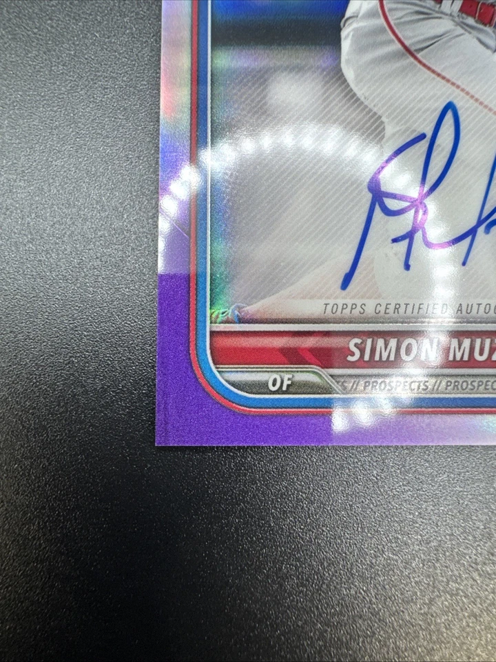 2022 Bowman Chrome - 1st Auto Simon Muzziotti #CPA-SMZ Purple Refractor /250 - Image 3 of 4