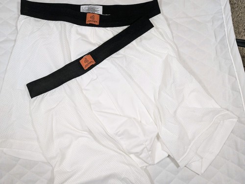 2 Pairs Vintage JOCKEY Go Mesh Mens White Mesh Boxer Pouch Briefs Trunk Size M  - Picture 2 of 13