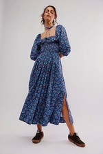 Free People @ ASOS Oasis Blue Floral Print Midi Dress Size S RRP £158