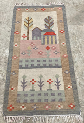 Vintage Traditionell Handgeknüpft Schwedisch Flachgewebe Wolle Kelim Boden Teppich 134x70cm