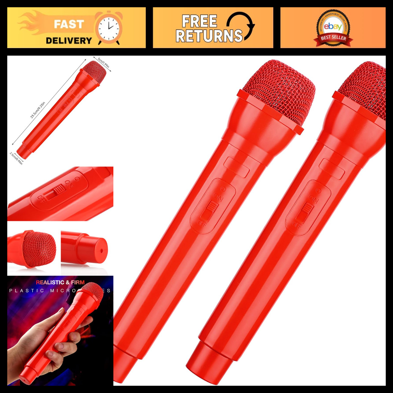2PCS Red Fake Microphone Props - Realistic Plastic Microphones for Halloween Par