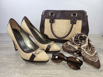 Banana Republic Shoes Sz 8M Women's Pumps High Heels Tan &Brown Horse Bit Strap