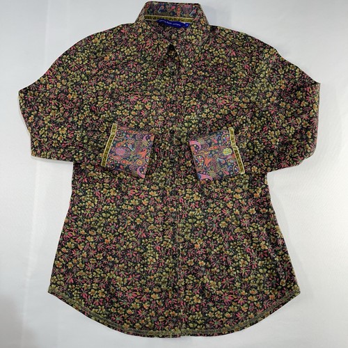 Georg Roth LA Camicia Donna Piccola Verde Rosso Floreale Polsino Infradito Preppy Artsy - Foto 1 di 8