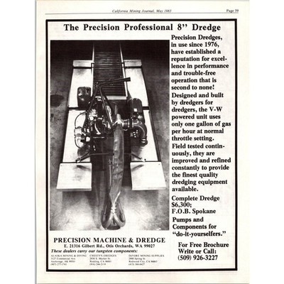 Precision Machine & Dredge Professional Dredge Otis Orchards 1983 Mining Ad SJ20