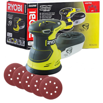 Ryobi Exzenterschleifer 300W 125mm + 5 x Schleifpapier ROS300 5133001144
