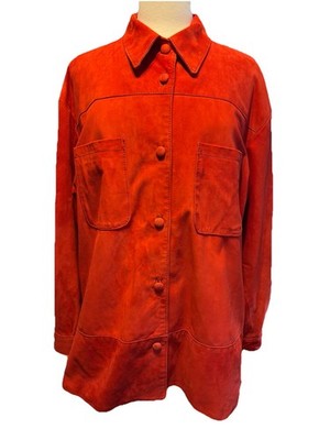 Vermilion Jacket Handmade Suede Lined Size XL Front Pockets Button One of a Kind