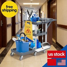 300 Lb Capacity Professional Janitorial Cart on Wheels Heavy-Duty Rolling Cleani