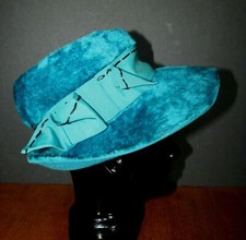 Women's Wool Felt Velvet Fedora Hat Cap BETMAR NY PARIS MILADY VTG Aqua
