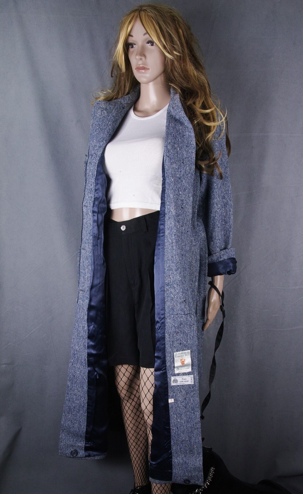 Vtg. Blue Irish Donegal Tweed Coat Hourihan Look Feel Angora Cashmere Silk Sz S image 3