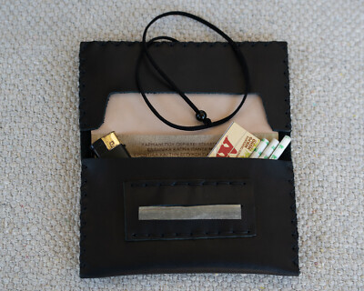 ebay tobacco pouch Handmade Leather Tobacco Pouch - Black - Onyx