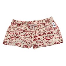 Old Navy Women XXL Flannel Boxer Happy Holidays Christmas Sleep Shorts Cream Red