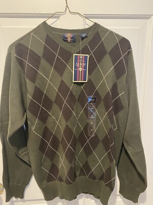 New Mens Arrow Green Argyle Sweater Size Medium