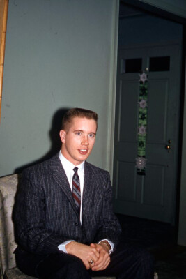 Kodak 35mm Slide Red Border Kodachrome Handsome Young Man Buzz Cut Flat Top