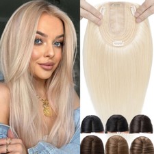 CLEARANCE 100 Remy Human Hair Topper Toupee Hairpiece Clip In Silk Base Blonde
