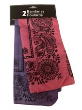 Pink Purple Bandana Paisley Park Head Scarf 19X 19Inch 2 Pk Lot Summer