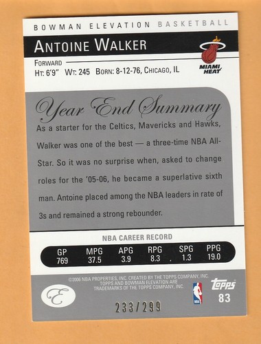 Antoine Walker Miami Heat 2006-07 Bowman Elevation /299 Kentucky Wildcats 6R - Picture 2 of 2
