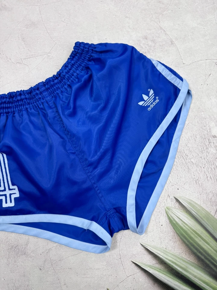Pantalones Cortos Retro Años 70 Adidas Fútbol Correr Gimnasio Edición Jugador #4 Rayas Azul Claro Foto 3 de 4