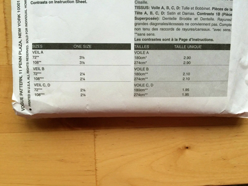 V7861 Vogue Patterns Bridal Veils - Bild 3 von 3