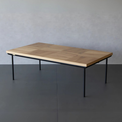 Japanese Heated Kotatsu Table - Herringbone Design with Iron Legs, Natural