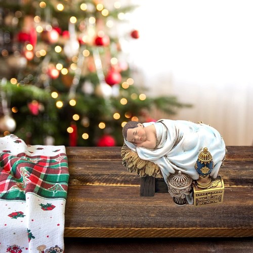 Baby Jesus in a Manger with Gifts Figurine, Freestanding Tabletop Decoration - Picture 6 of 6