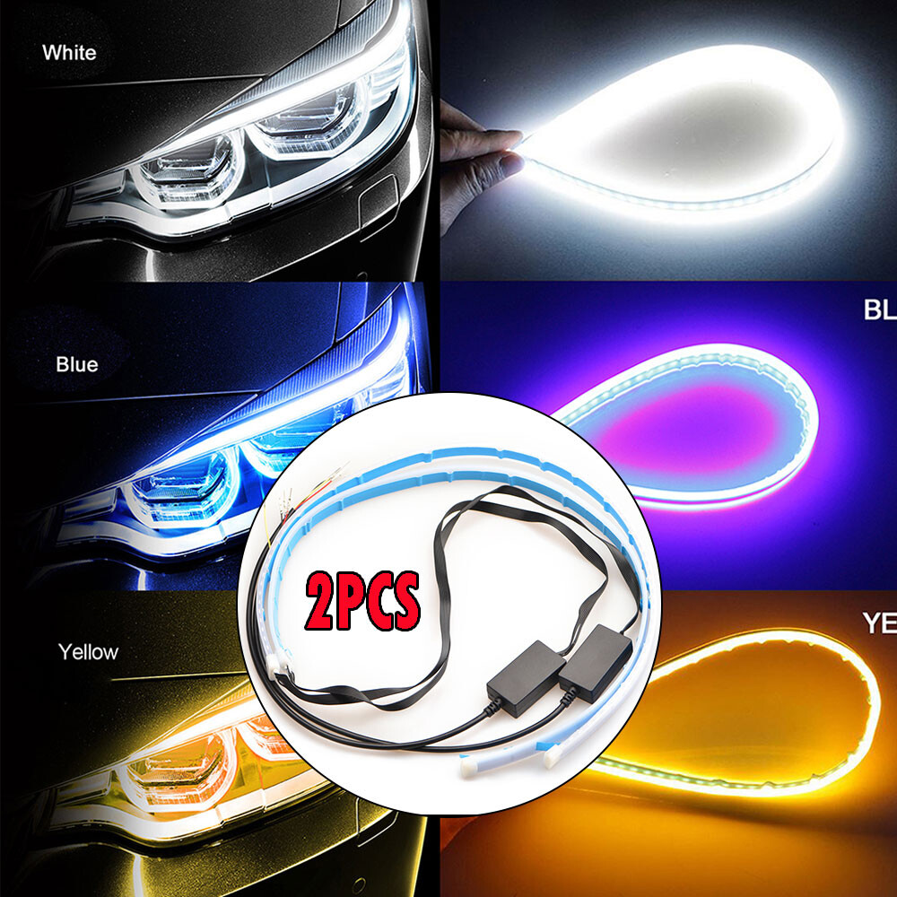 3colors & 60CM LED Car DRL Daytime Running Turn Signal Lamp Strip Light Flexible