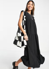ASOS DESIGN frill sleeve midi dress in black SIZE 4