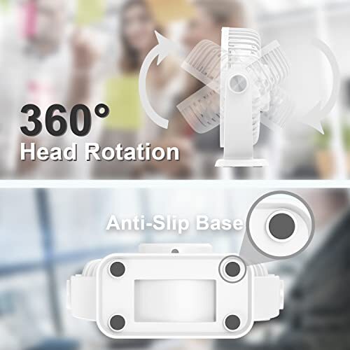 Small Desk Fan USB Powered Personal Fan 3 Speeds Strong Airflow Mini Fan White - Foto 3 di 6