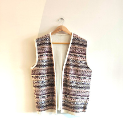Vintage Wollmischung Damen Weste XL Fair Isle Muster Weste Beige Very Peri