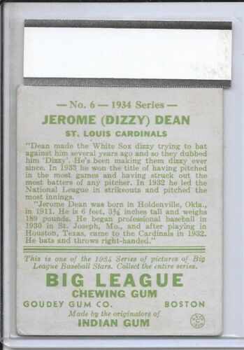 1934 GOUDEY BASEBALL #6-DIZZY DEAN-PSA 2.5 GOOD+-SG,LLC 1295724-068-FREE SHIP WW - Picture 2 of 3