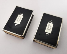 Pair Of Solid Silver & Enamel Match Box Holders. 