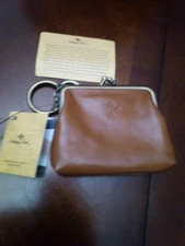 Patricia Nash Large  Brown Leather  Borse Keychain Coin Holder Wallet