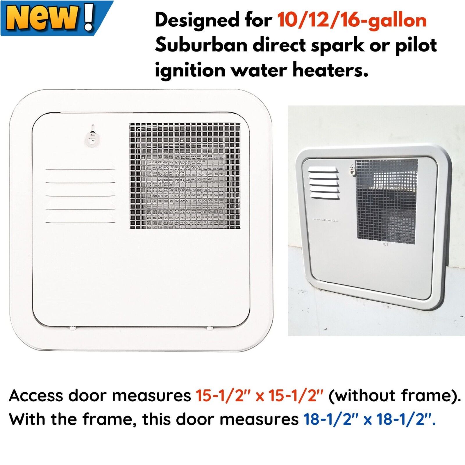 White Exterior Door For Suburban 10/12/16 Gal Water Heater Flush Mount RV  Camper