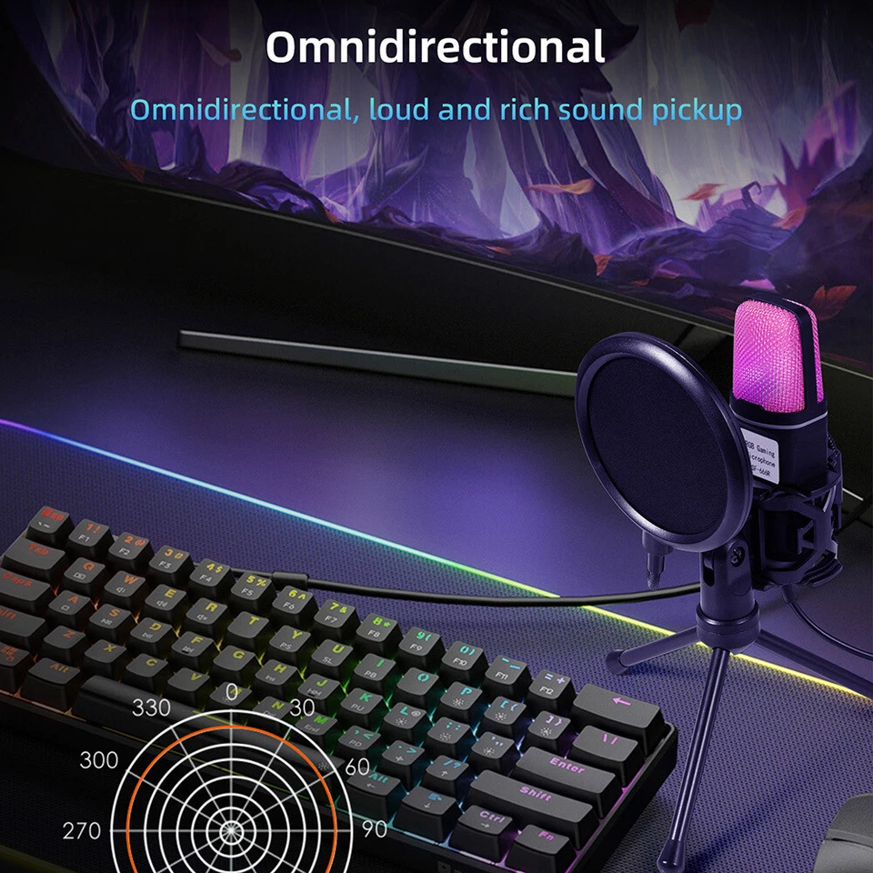 RGB USB Condenser Recording Microphone Pop Filter Mic for PS4 PS5 PC Laptop Game - Image 3 of 4