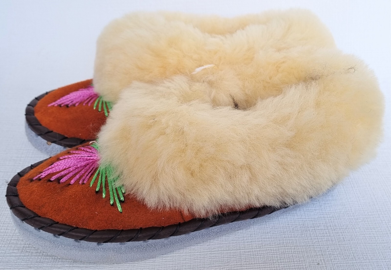 APL PELLICCIA DI AGNELLO calde PELLICCIA mocassino n.37 NUOVE pelle di pecora pelle fatte a mano larghe