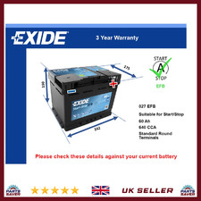 EFB Battery fits MAZDA CX30 2 6 CX5 2007 on Stop Start Exide 027 EFB 640A 60Ah