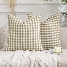 Farmhouse Brown Gingham Checkered Plaid 18" x Pack of 2 , Khaki