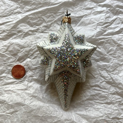#ad North Star Silver White Glitter Christmas Ornament White Holiday Tree Decor $12.99